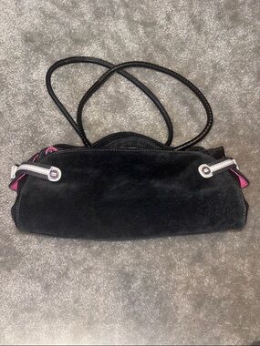 Cole Haan Black Suede Shoulder Bag with Pink Accents and Silver Hardware